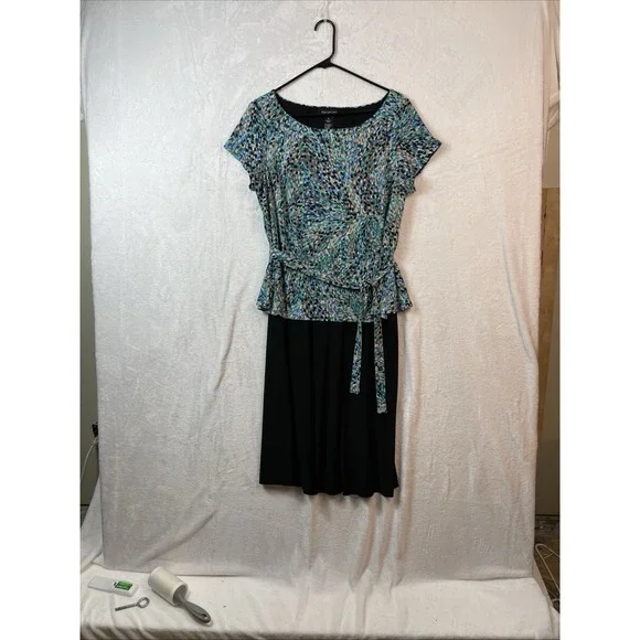 Perceptions New York Dress Womens 16 Multicolor‎ Print Front Tie Dress Stretch - Picture 3 of 11